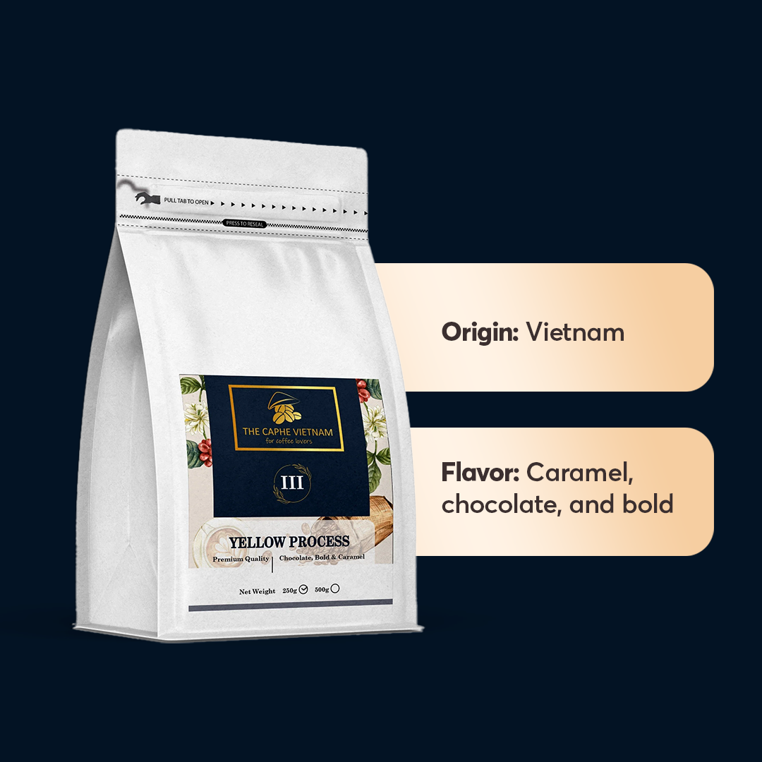 The Caphe Vietnam Premium Whole Beans Coffee - 250 G | Yellow Process | Medium Roast, Premium Robusta | Vietnamese Whole Coffee Bean