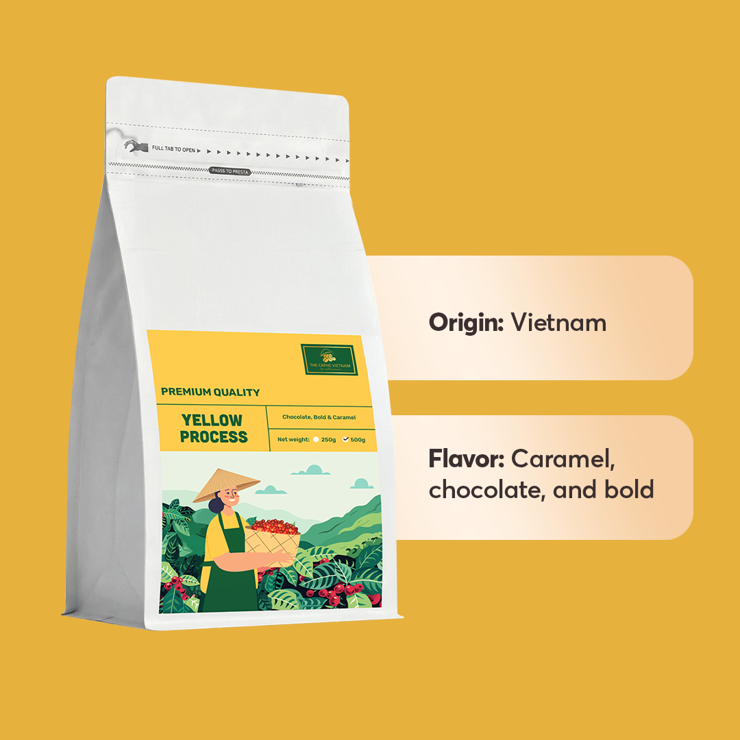 The Caphe Vietnam Premium Whole Beans Coffee - 500 G | Yellow Process | Medium Roast, Premium Robusta | Vietnamese Whole Coffee Bean