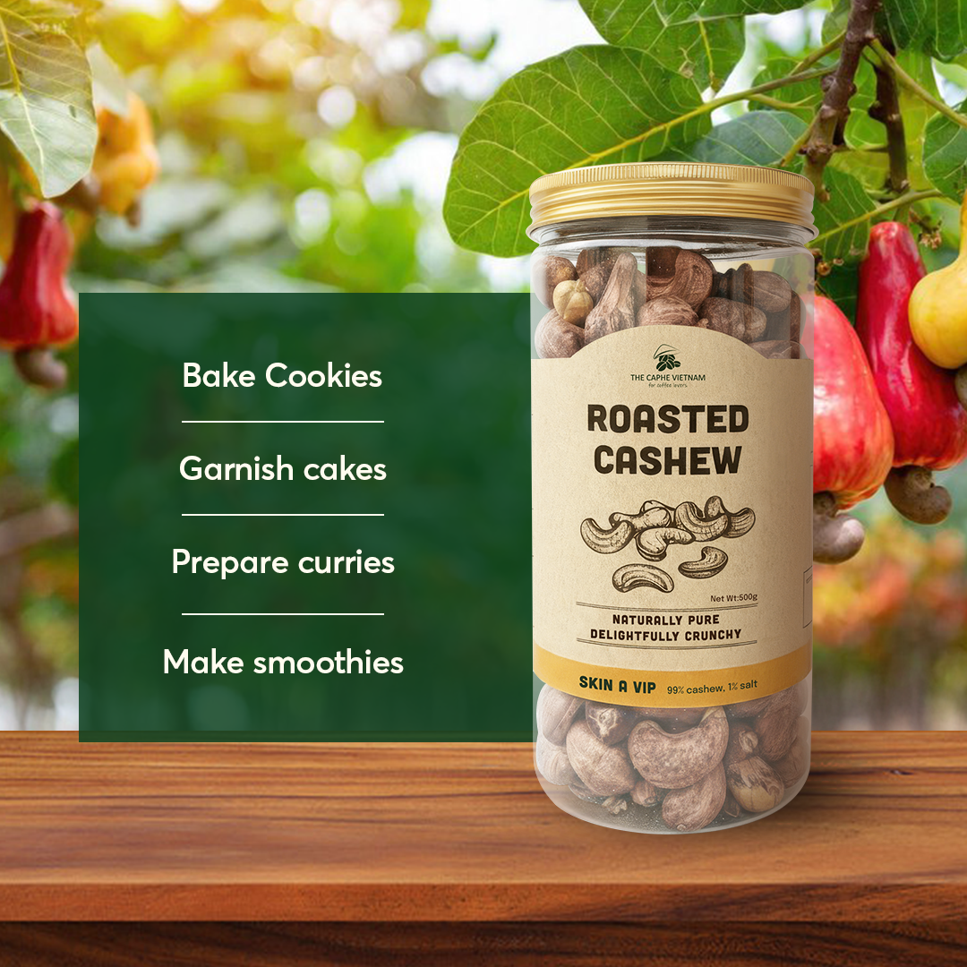 The Caphe Vietnam Cashew Nuts Gift Set 3 x 500g | Wood Fire Roasted, Salted, Skin-On | Premium Snack Pack