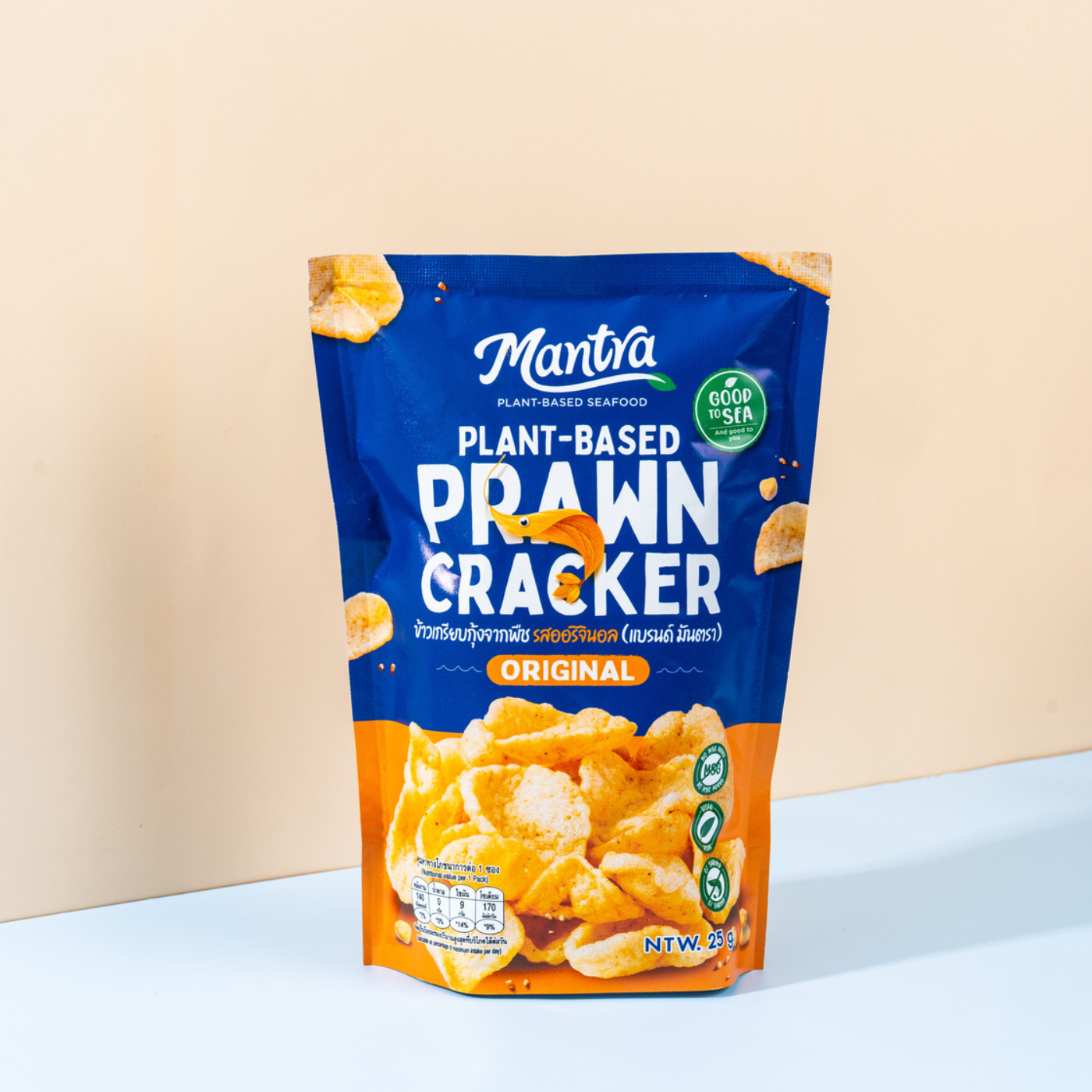 MANTRA Plant-Based Prawn Cracker 25G - Original FlavorSnacksA classic, savory prawn cracker taste—without the seafood! This original flavor is light, crispy, and full of umami, making it the perfect plant-based alternative to traditional prawn crackers.
