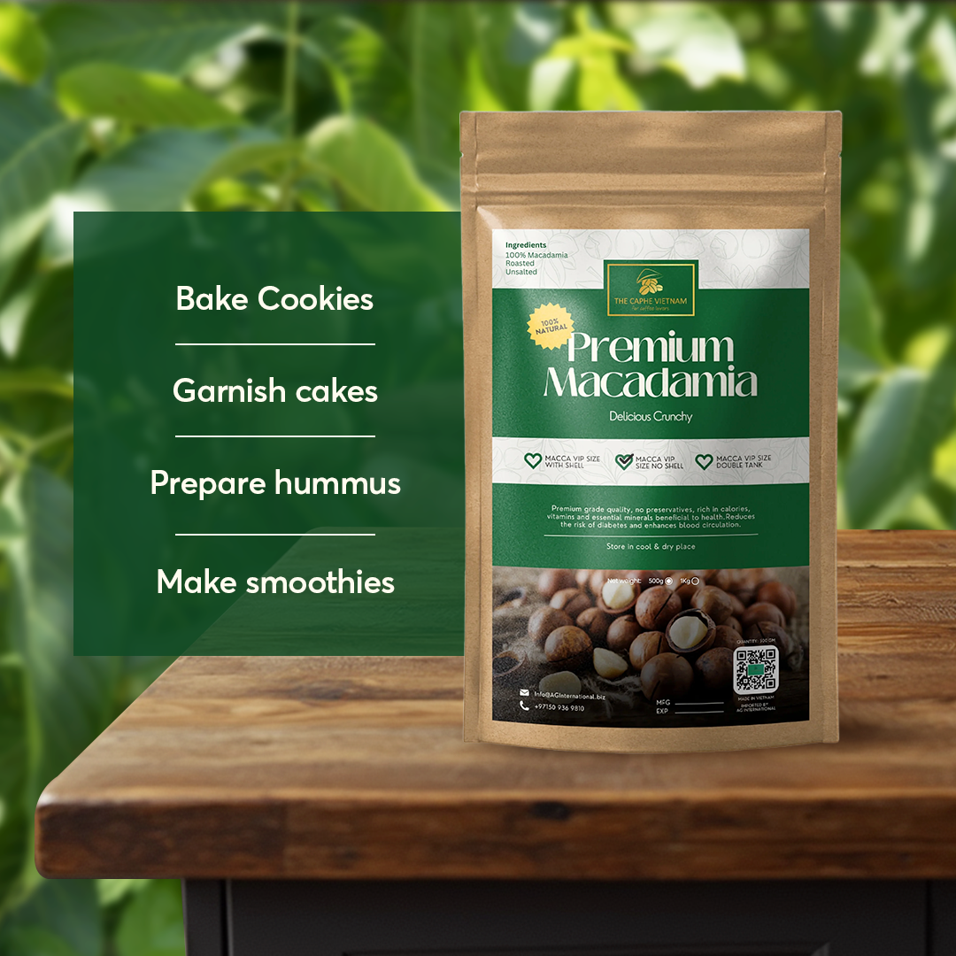 The Caphe Vietnam Premium Macadamia Nuts - 500 G | VIP Size Without Shell | Unsalted & Roasted | Premium Vietnamese Macadamia Nuts
