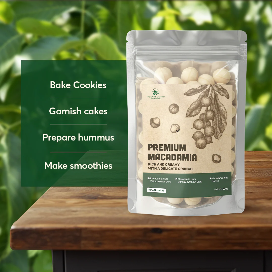 The Caphe Vietnam Premium Macadamia Nuts - 500 G | VIP Size Without Shell | Unsalted & Roasted | Premium Vietnamese Macadamia Nuts