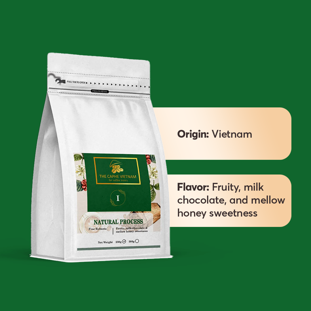 The Caphe Vietnam Fine Robusta Whole Beans Coffee - 250 G | Natural Process | Medium Roast, 100% Organic Robusta | Vietnamese Whole Coffee Bean