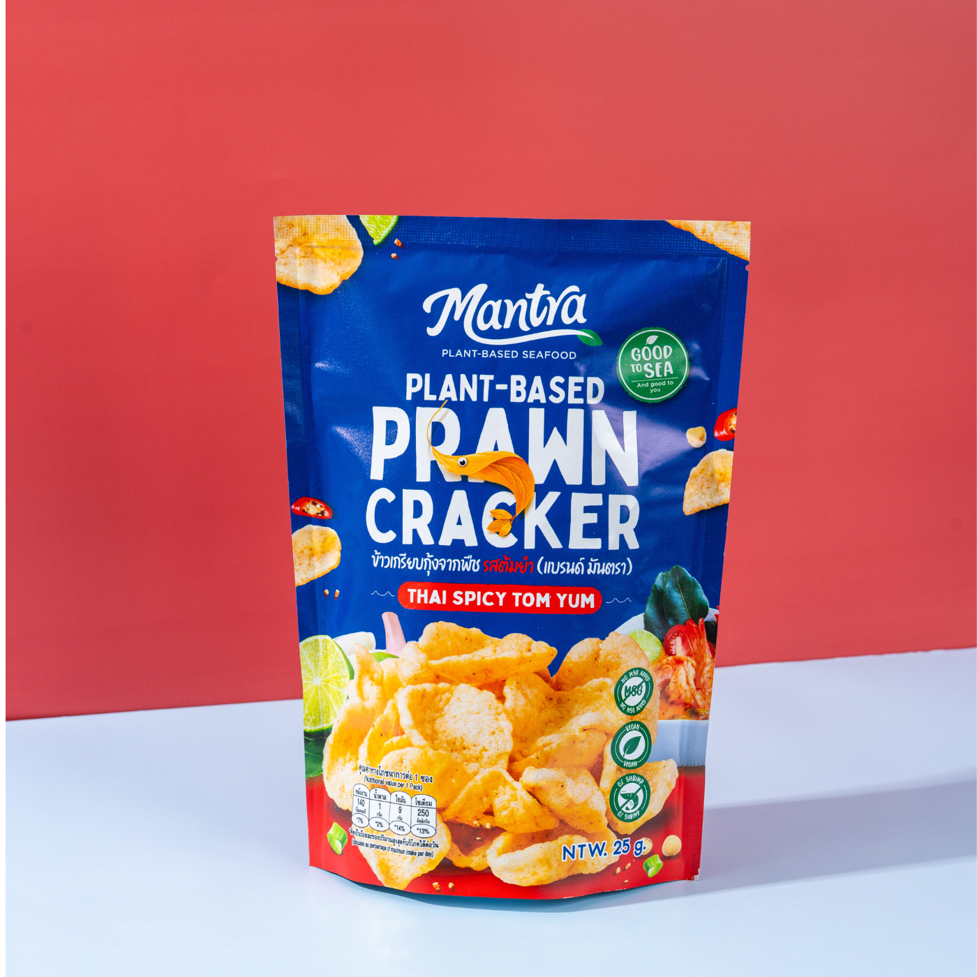 MANTRA Plant-Based Prawn Cracker 25G - Tomyum FlavorSnacksA snack bursting with Thai tom yum spice! These crispy crackers deliver the perfect balance of spicy, sour, and umami flavors, just like an authentic bowl of tom yum soup—but in a crunchy snack for