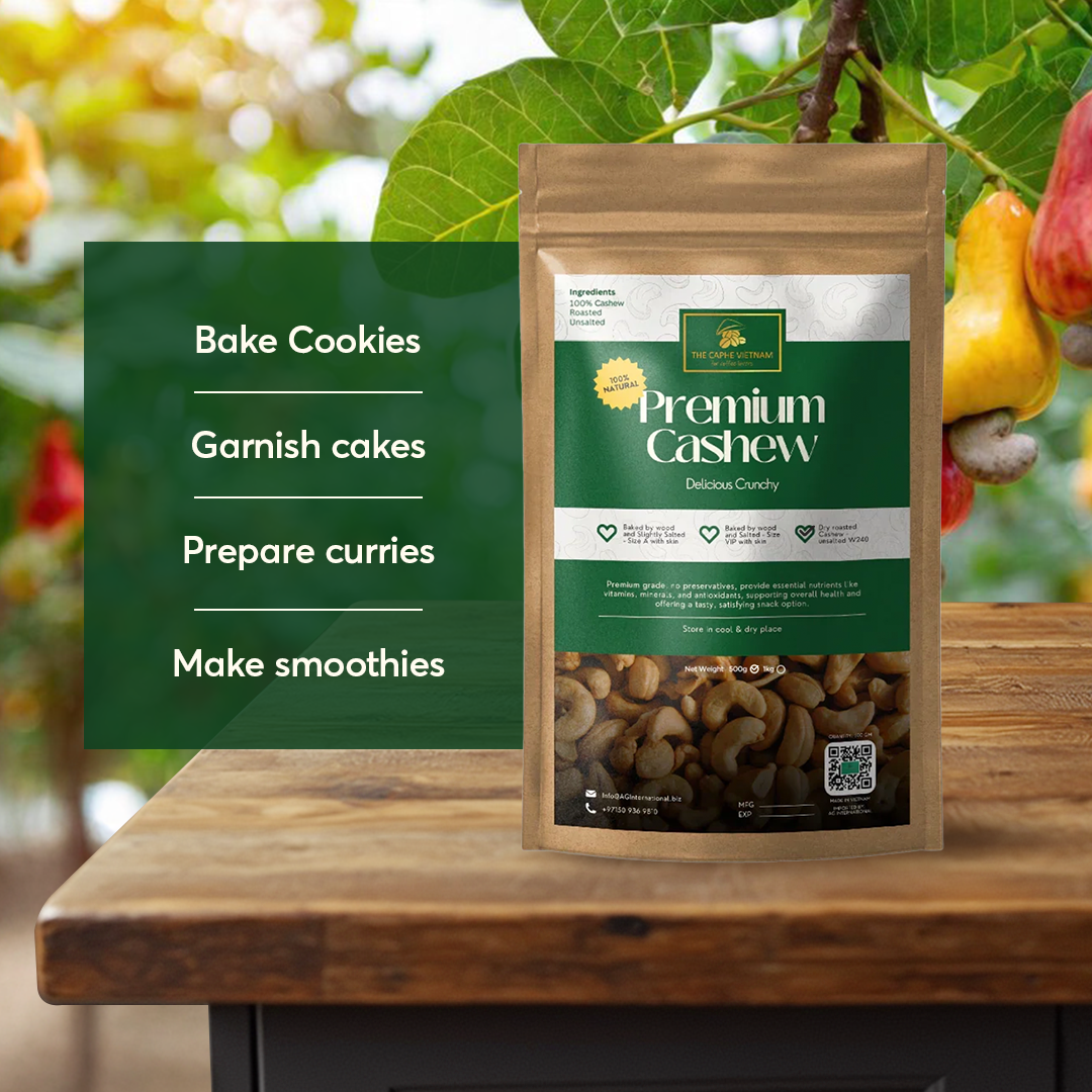The Caphe Vietnam Premium Cashew Nuts - 1 KG | Roasted Cashew | Unsalted & Skinless | Raw W240 | Vietnamese Cashew, Ready To Eat Nuts