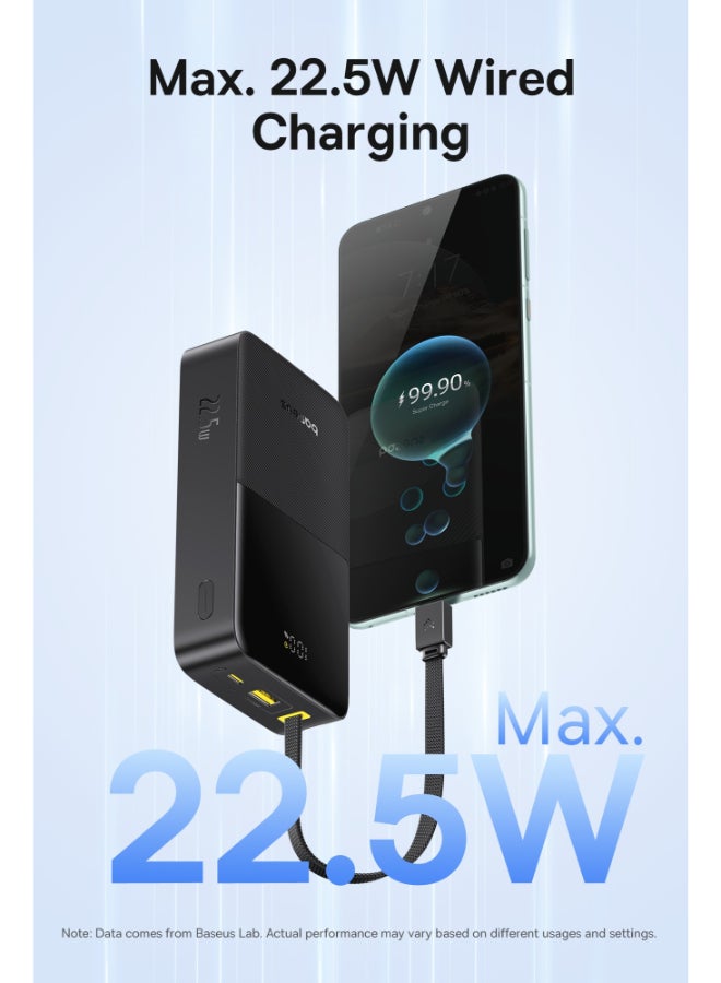 Baseus Qpow2 20000mAh Power Bank 22.5W – Built-In Braided USB-C, LED Display, Airline Approved, Cosmic Black