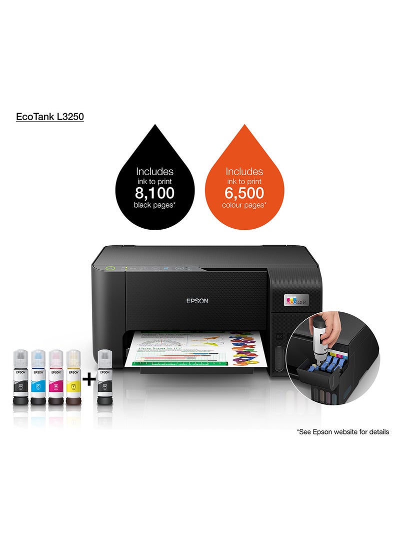 EPSON EcoTank L3250 3-in-1 WiFi Colour Ink Tank Printer – Print, Scan & Copy with Smart Panel App Connectivity - Black
