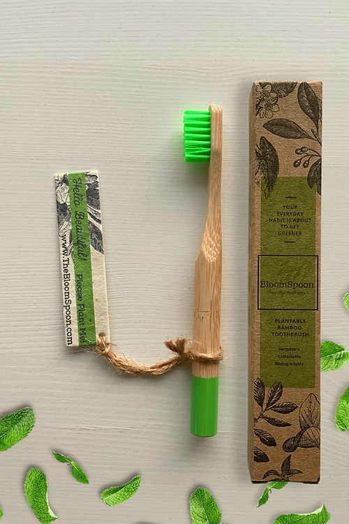 BloomSpoon Bamboo Toothbrush with Plantable Seed tag - sustainable/eco friendly/greenSustainable LivingBloomspoon Bamboo Toothbrush with Plantable Seed Tag – Sustainable Oral Care with a plantable twist Crafted with soft, BPA-free bristles and a compact d