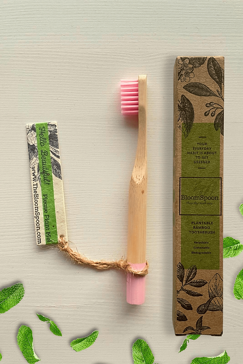 BloomSpoon Bamboo Toothbrush with Plantable Seed tag - sustainable/eco friendly/greenSustainable LivingBloomspoon Bamboo Toothbrush with Plantable Seed Tag – Sustainable Oral Care with a plantable twist Crafted with soft, BPA-free bristles and a compact d