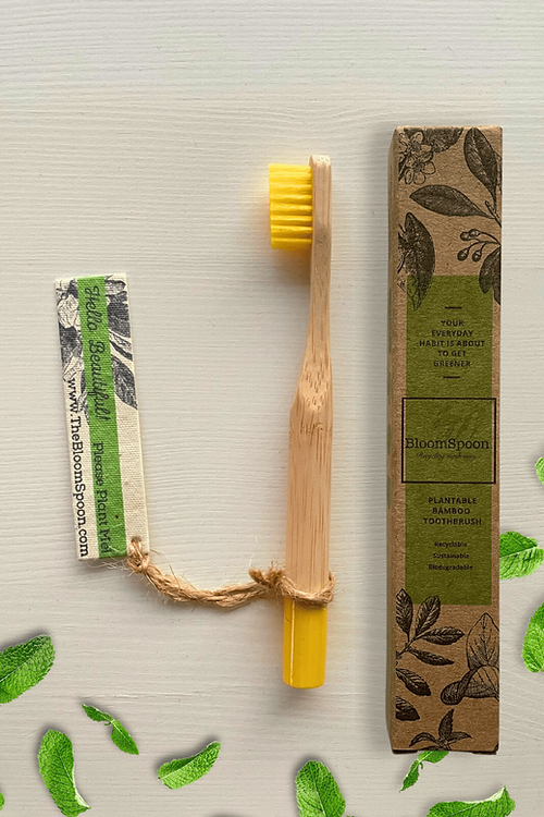 BloomSpoon Bamboo Toothbrush with Plantable Seed tag - sustainable/eco friendly/greenSustainable LivingBloomspoon Bamboo Toothbrush with Plantable Seed Tag – Sustainable Oral Care with a plantable twist Crafted with soft, BPA-free bristles and a compact d