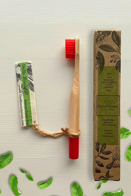 BloomSpoon Bamboo Toothbrush with Plantable Seed tag - sustainable/eco friendly/greenSustainable LivingBloomspoon Bamboo Toothbrush with Plantable Seed Tag – Sustainable Oral Care with a plantable twist Crafted with soft, BPA-free bristles and a compact d