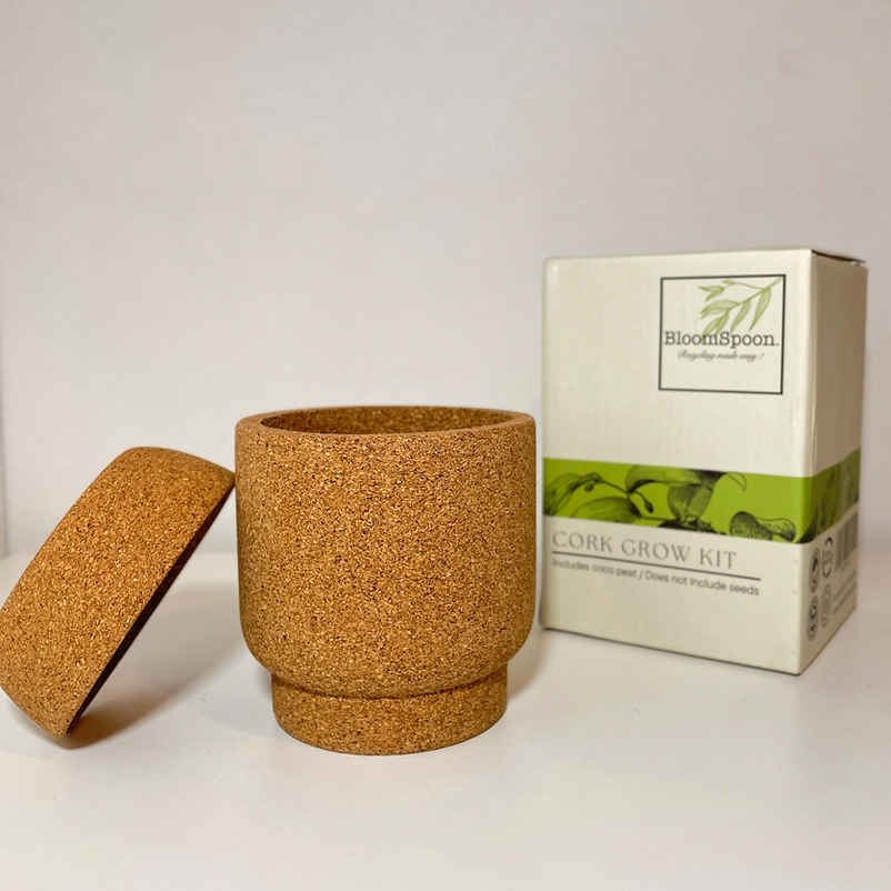 BloomSpoon Cork Grow Kit - sustainable/eco friendly/greenSustainable LivingBloomspoon Cork Grow Kit – Eco-Friendly Indoor Gardening Redefined The Bloomspoon Cork Grow Kit offers a stylish and functional way to grow greenery indoors, featuring one cork pot