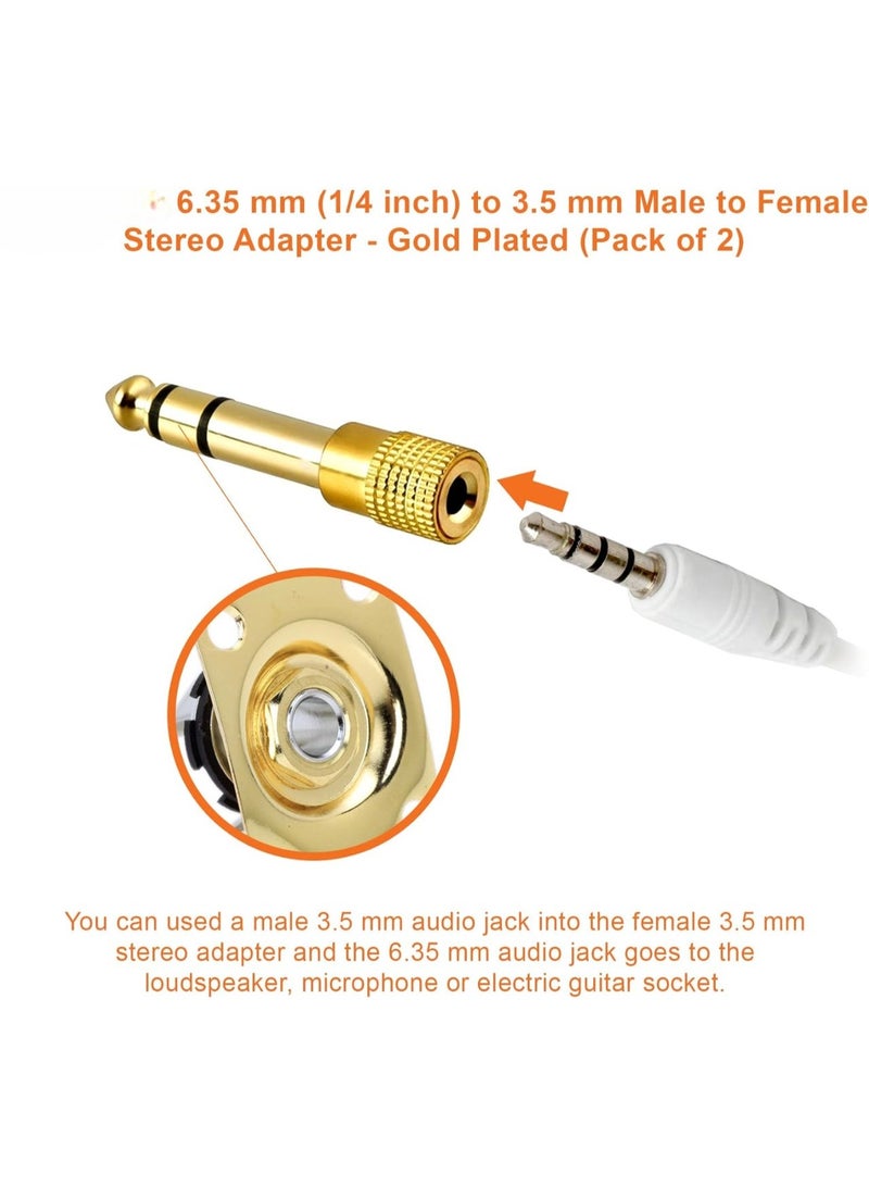 6.3mm to 3.5mm (1/4 to 1/8) Stereo Audio Jack Adapter (Pack of 2) | Converts Audio from Your Amplifiers, Console, Guitar, Piano, Drums, Speakers & Mic That use 6.35mm Port to Your 3.5mm Port Devices