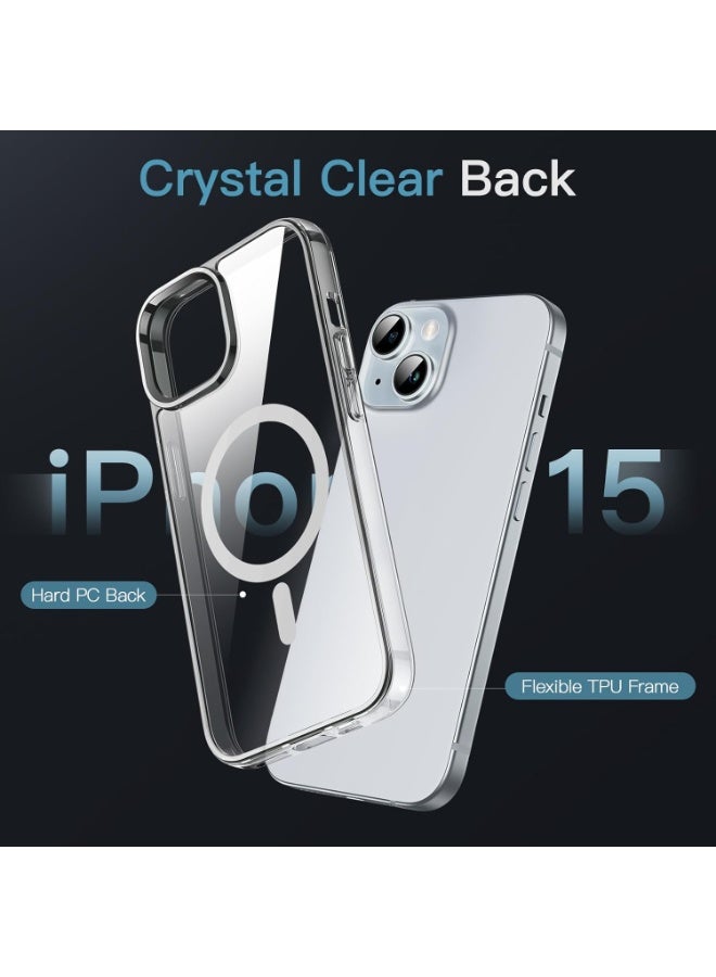 Magnetic Case for iPhone 15 6.1-Inch Compatible with MagSafe Wireless Charging, Shockproof Phone Bumper Cover, Anti-Scratch Clear Back (Clear)