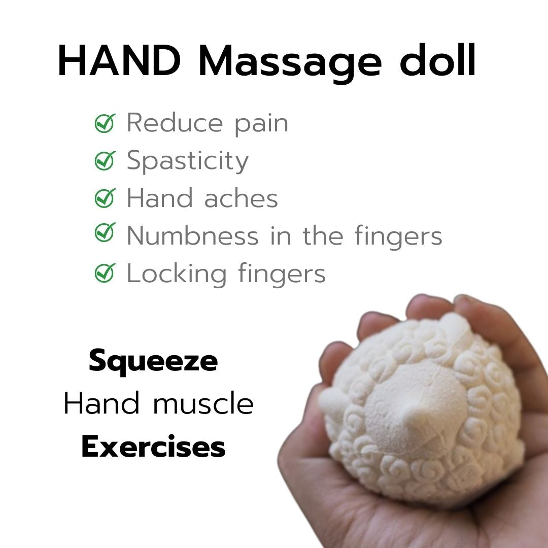 Massage Dolls Exercise Finger Muscles Made of RubberHealthPararaksa Latex hand massage doll "Little sheep" for health to relieve trigger finger syndrome. Dimensions: 6x6x6 cm. Weight 0.3 kg. Suitable for people with spasm, handaches, numbness in the finge