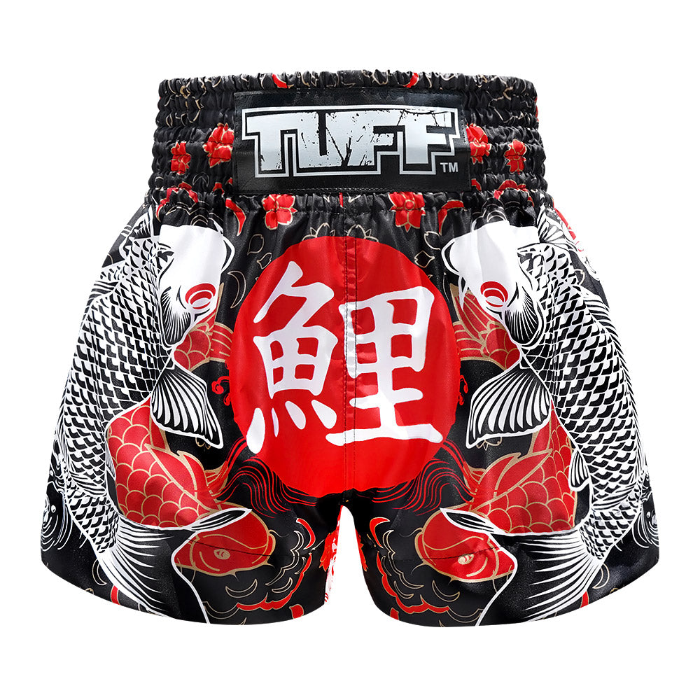 Muay Thai Boxing Shorts Black Japanese Koi FishSports & FitnessInspired by Japanese - style patterns with autumn scenery, cherry blossoms, cranes, and maple leaves. In fall, it is the cycle of maturity. It focuses on the mortality of life, emphasizing how