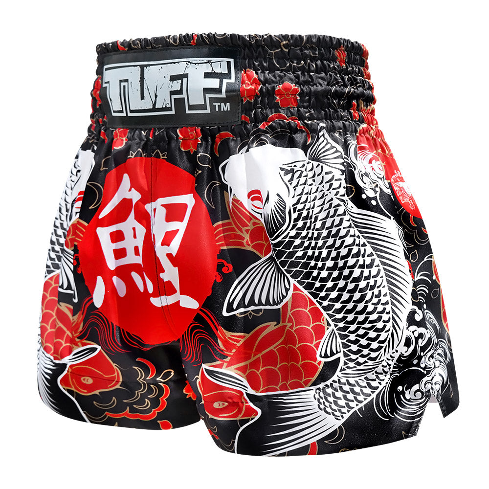 Muay Thai Boxing Shorts Black Japanese Koi FishSports & FitnessInspired by Japanese - style patterns with autumn scenery, cherry blossoms, cranes, and maple leaves. In fall, it is the cycle of maturity. It focuses on the mortality of life, emphasizing how