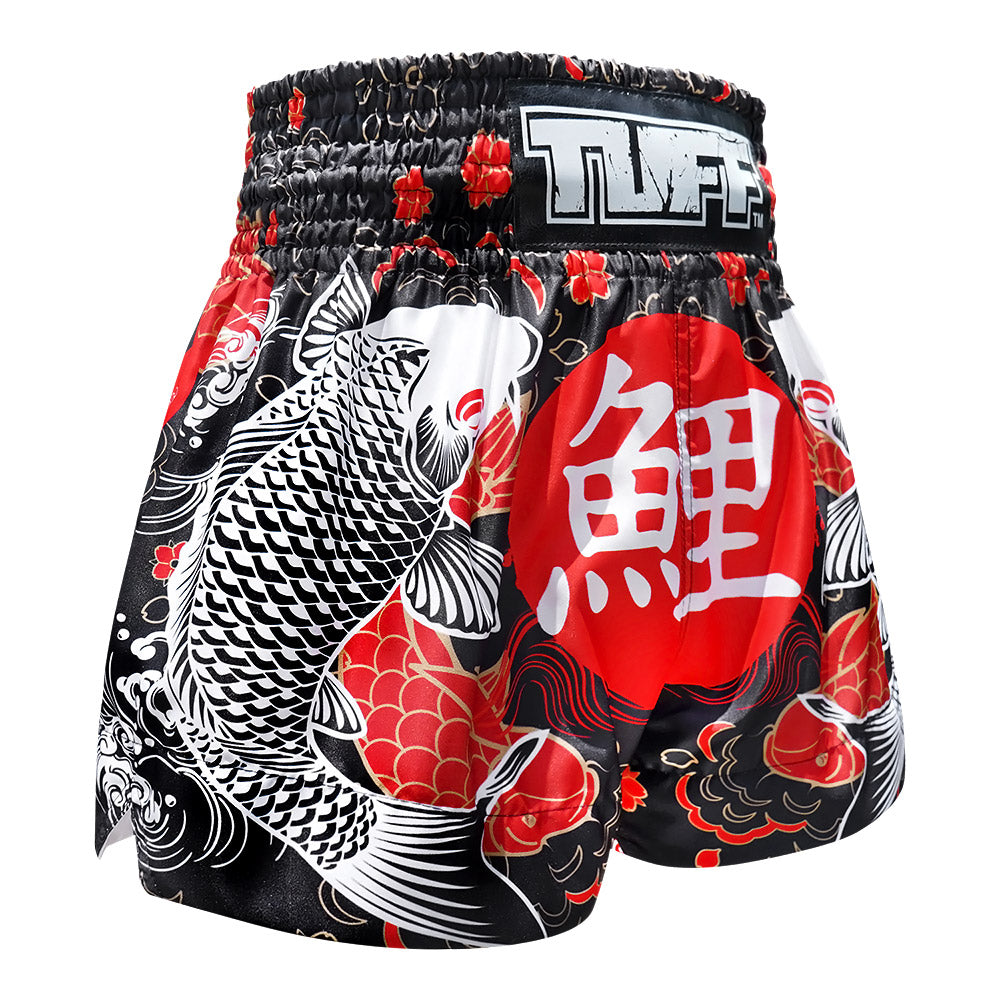 Muay Thai Boxing Shorts Black Japanese Koi FishSports & FitnessInspired by Japanese - style patterns with autumn scenery, cherry blossoms, cranes, and maple leaves. In fall, it is the cycle of maturity. It focuses on the mortality of life, emphasizing how