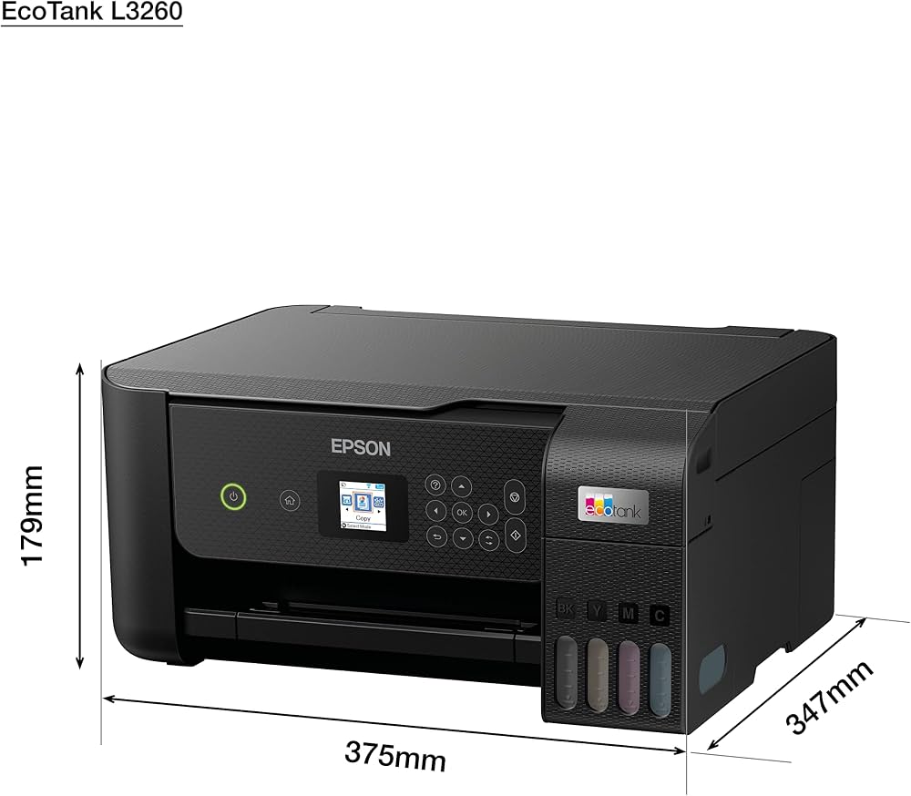 Epson EcoTank L3260 A4 All-in-One Ink Tank Printer | Colour Print, Scan & Copy | Wi-Fi & Wi-Fi Direct | Smart Panel App | LCD Display | Black