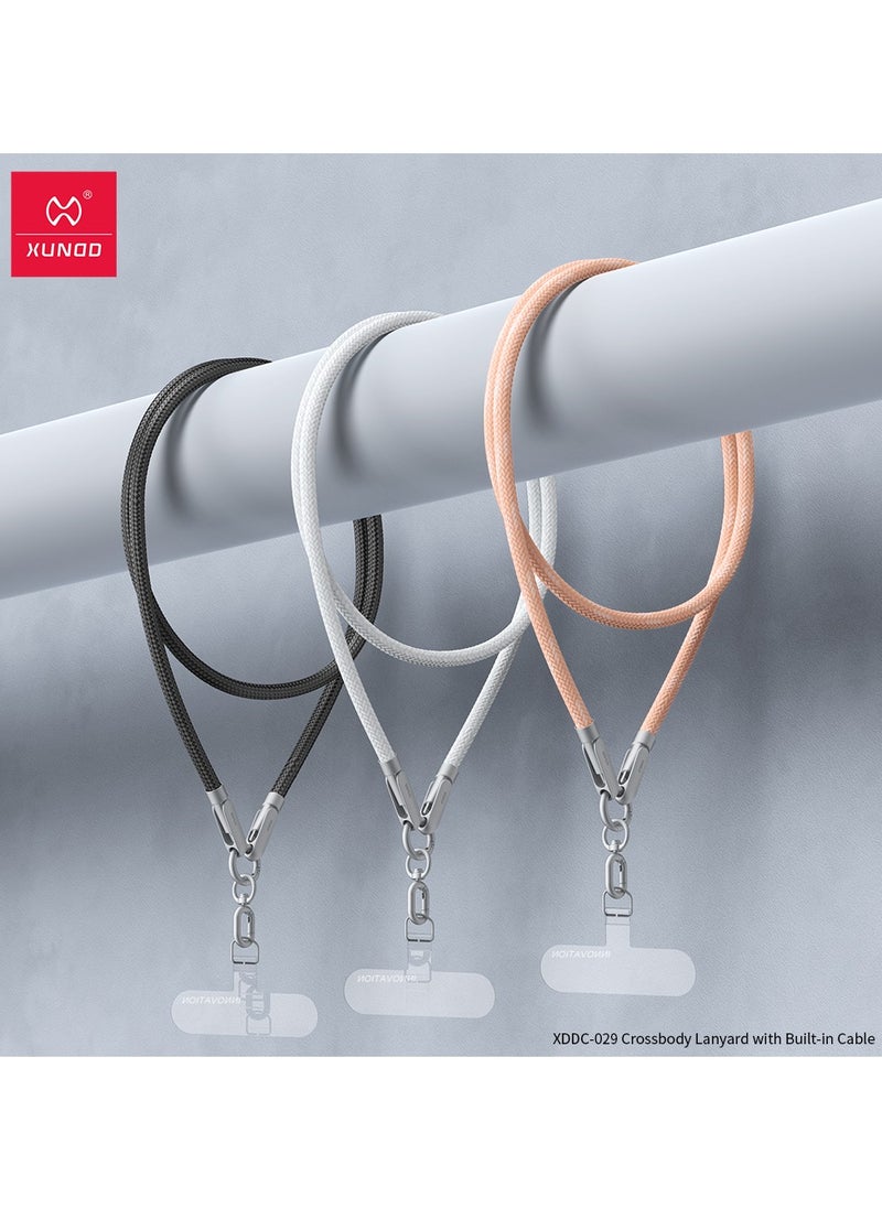 XUNDD Crossbody Lanyard with Builtin Cable (USBC to USBC) 240W Charging Cable Body Neck Lanyard for Compatible with iPhone 16 Pro Max Samsung S25 Ultra iPhone 15 Pro Max etc. (1.2M) (Pink)Mobile Accessories240W USB-C to USB-C Charging Cable: Features a hi