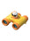 Yellow and orange binoculars with a small robot figure on top against a white background