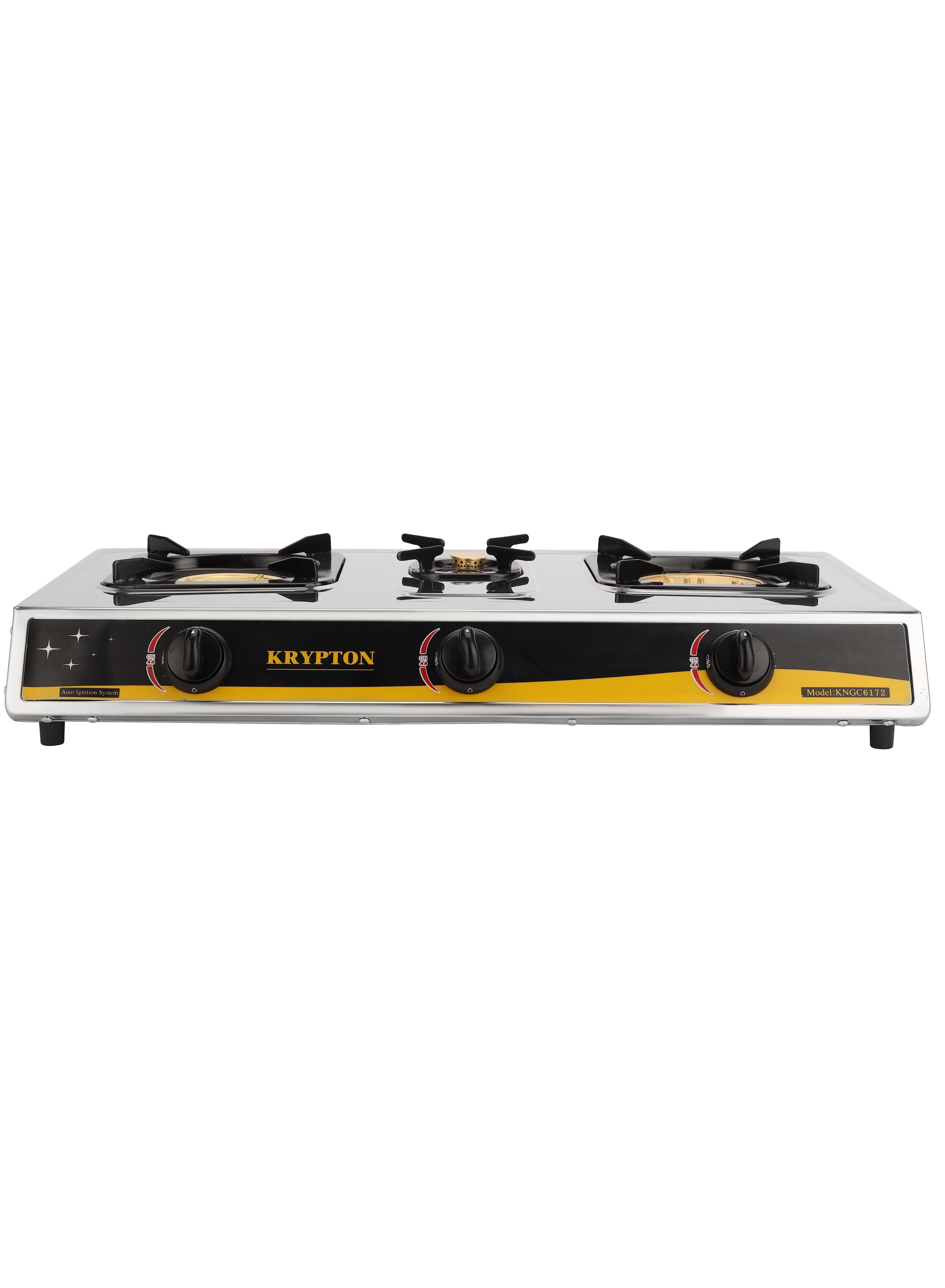 Krypton Stainless Steel Triple Gas Burner KNGC6172Kitchen AppliancesKrypton gas cooker is fuel-efficient cast iron burner that is suited buddy in case of heavy, routine and tough cooking.