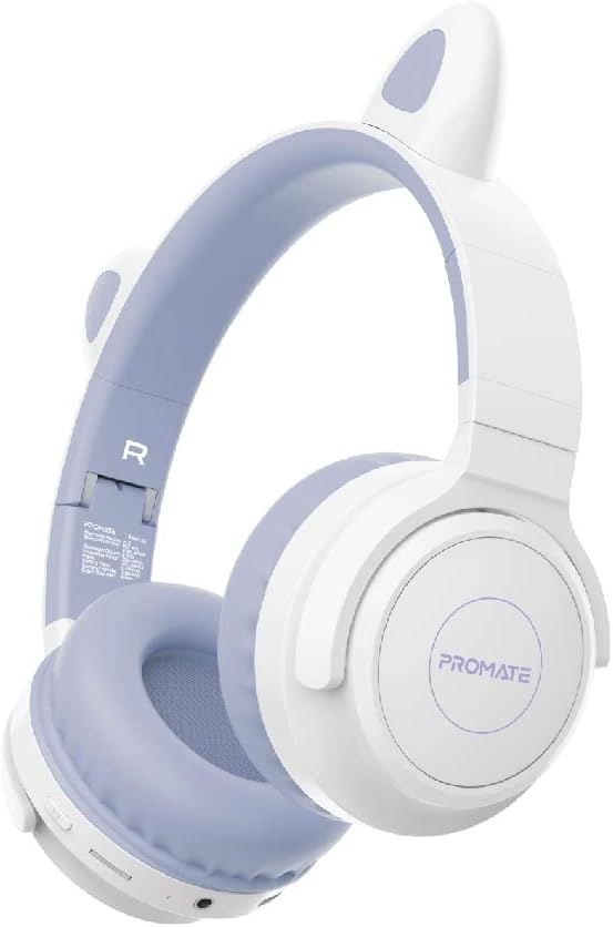 Promate Kids Wireless Bluetooth Headphones, Kawaii Style Wired/Wireless Foldable Headphones with Attached LED Cat Ears, 93Db Safe Volume Limit, Mic, AUX, TF Card Slot and 40H Playtime, PandaHeadphonesKeep your kids entertained and their ears protected wit