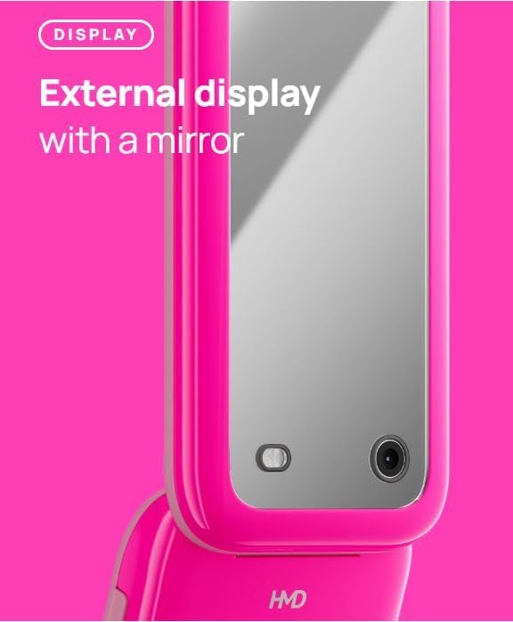 HMD Barbie flip phone external display and hinge design detail
