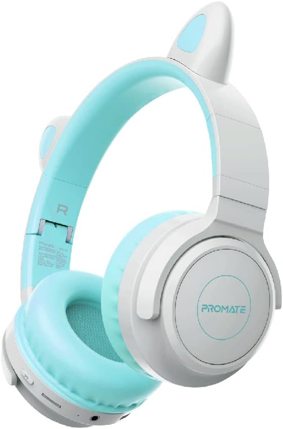 Promate Kids Wireless Bluetooth Headphones, Kawaii Style Wired/Wireless Foldable Headphones with Attached LED Cat Ears, 93Db Safe Volume Limit, Mic, AUX, TF Card Slot and 40H Playtime, PandaHeadphonesKeep your kids entertained and their ears protected wit