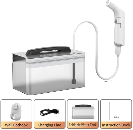 Almusafir Portable Travel Bidet Shattaf – Rigid Water Tank, Rechargeable Electric Pump, Shower Sprayer for Travel Camping Hajj Umrah Outdoor Hygiene