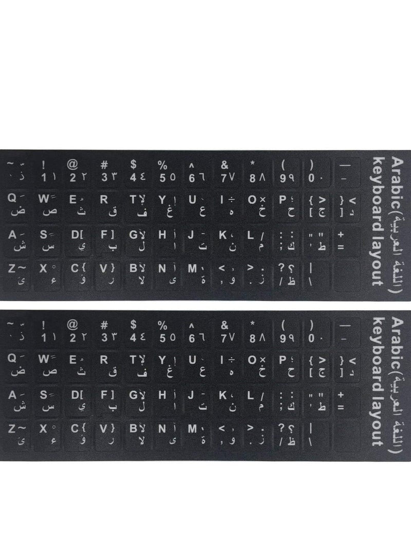 Universal Arabic Keyboard Stickers, Matte Replacement Arabic Keyboard Stickers with White Font on Black Background for Laptops and Desktops, Keyboard Alphabet Stickers
