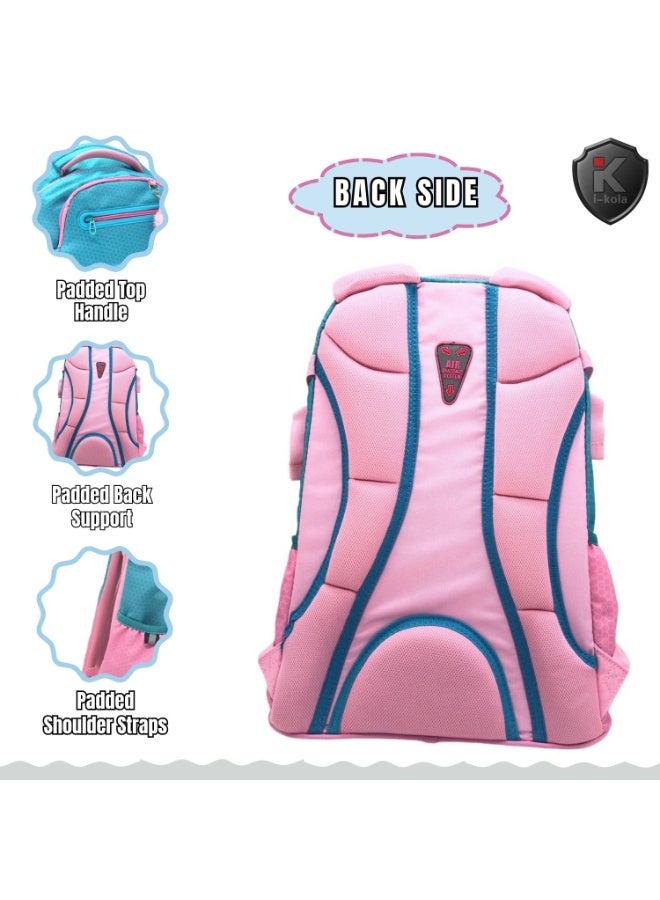 i-kola I-70014 18" School Backpack – Blue Pink, 3 Compartments, PVC Water-Resistant School Bag for Boys & Girls