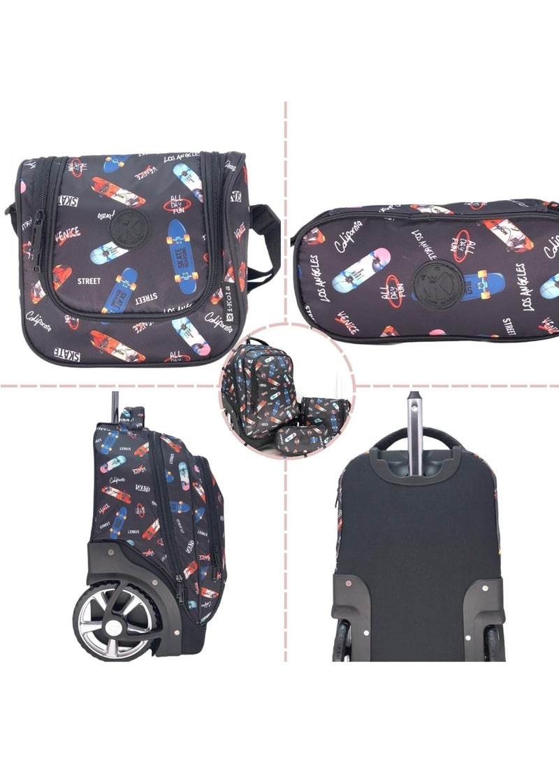 Set of bags with skateboard design on a white background