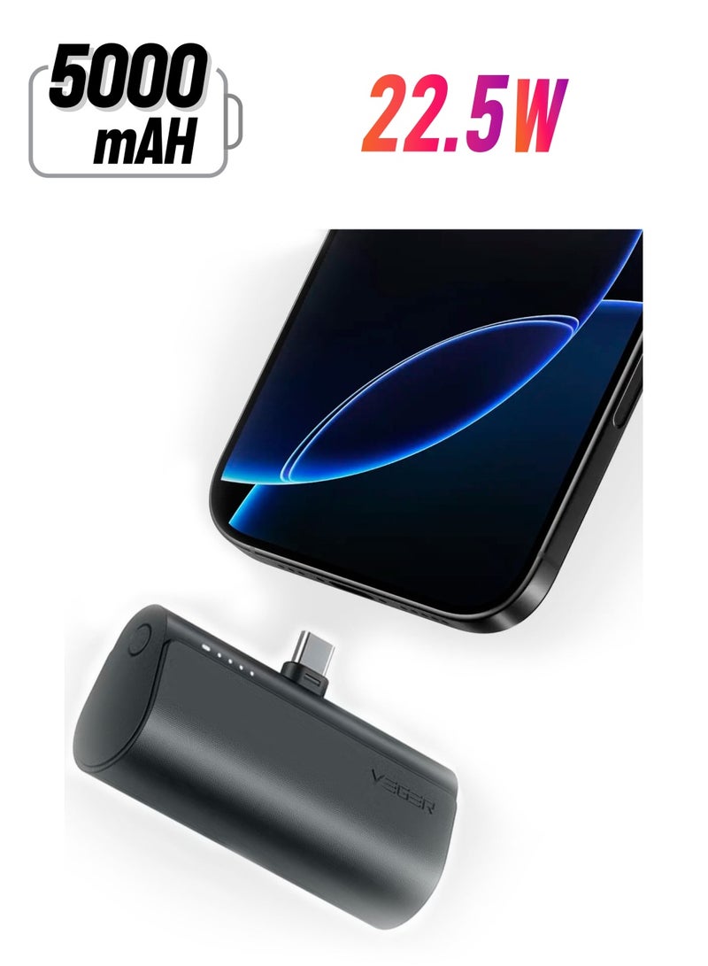 VEGER 5000 mAh mini power bank built-in USB-C connector black