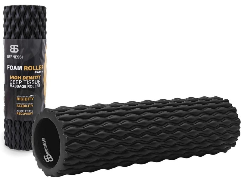 Bernessi Foam Roller 45 × 14 cm – High-Density Textured Massage Roller for Muscle Recovery, Black