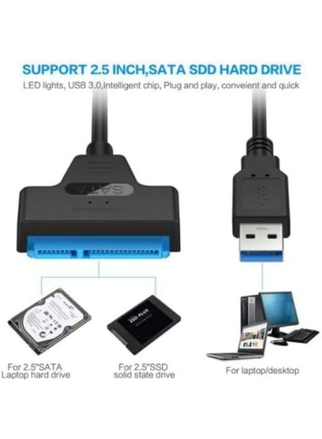 USB 3.0 to SATA Adapter Cable for 2.5" SSD HDD Drives - SATA to USB 3.0 External Converter and Cable, USB 3.0 - SATA converter
