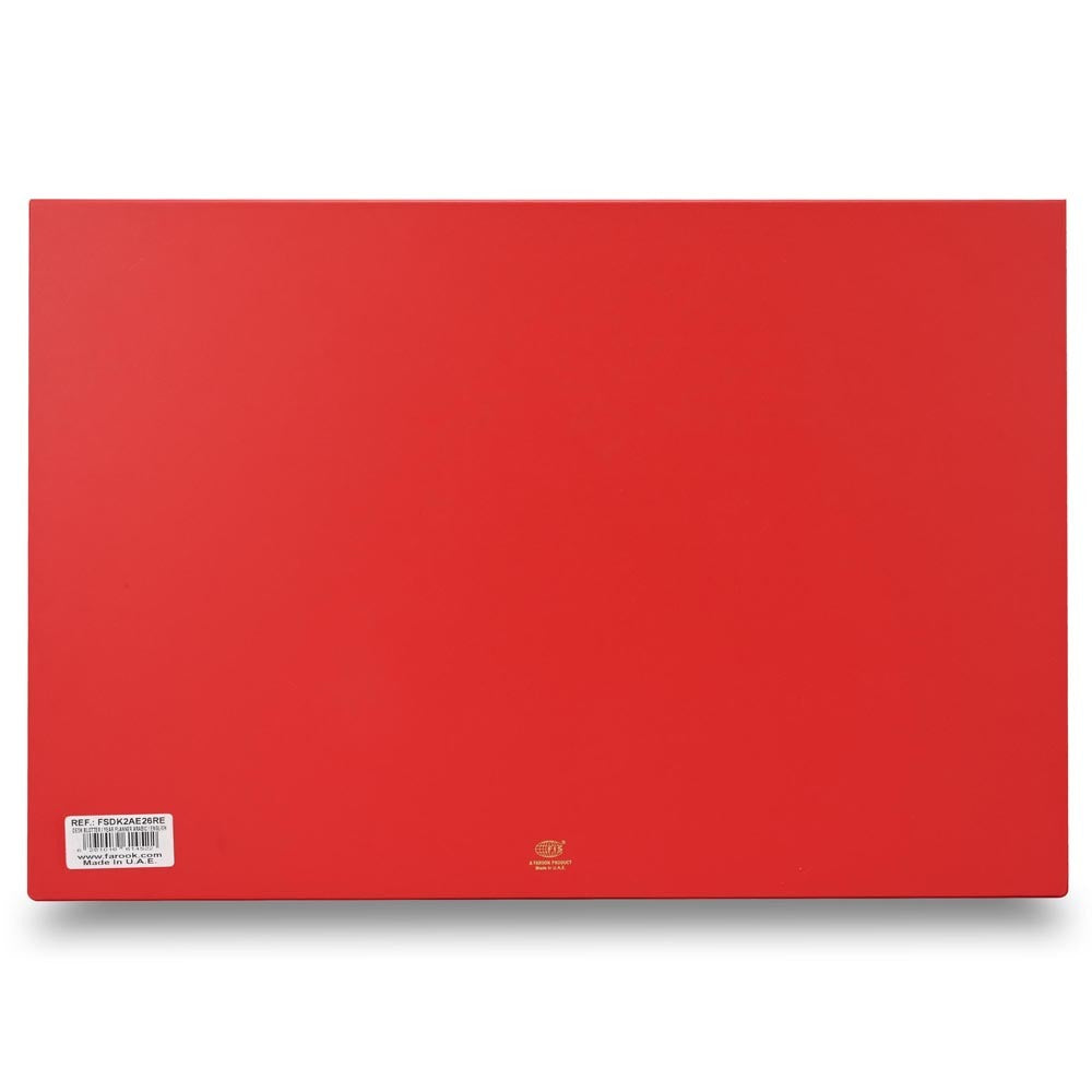 FIS 2026 Year Planner – Red PVC Desk Blotter, 490x340mm, 12 Monthly Sheets, Bilingual (English/Arabic), Ideal for Desk Use, Daily Notes & Reminders – FSDK2AE26RE