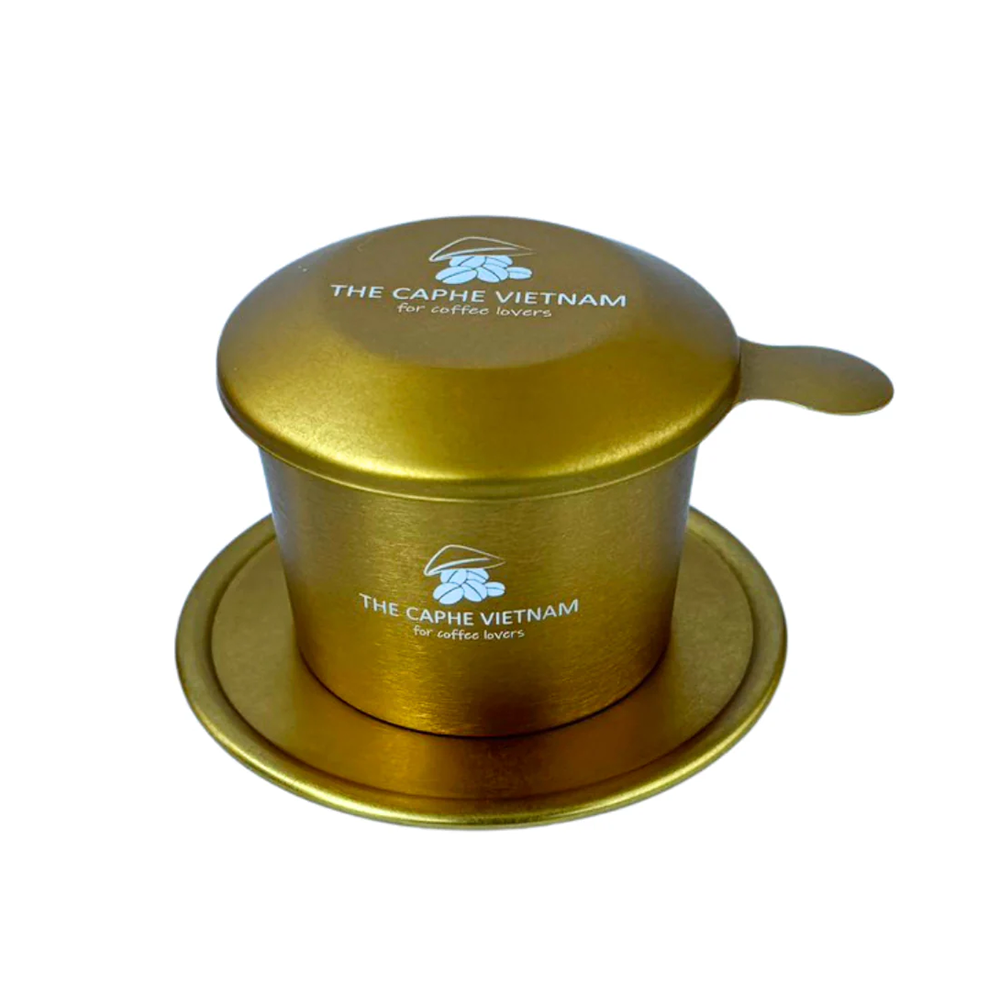 The Caphe Vietnam Coffee & Cashew Gift Set | Fine Robusta Natural Process Whole Bean 250g | Wood Fire Roasted Cashew, Salted Skin-On 500g | Vietnamese Phin Filter (Gold) | Traditional Drip Coffee