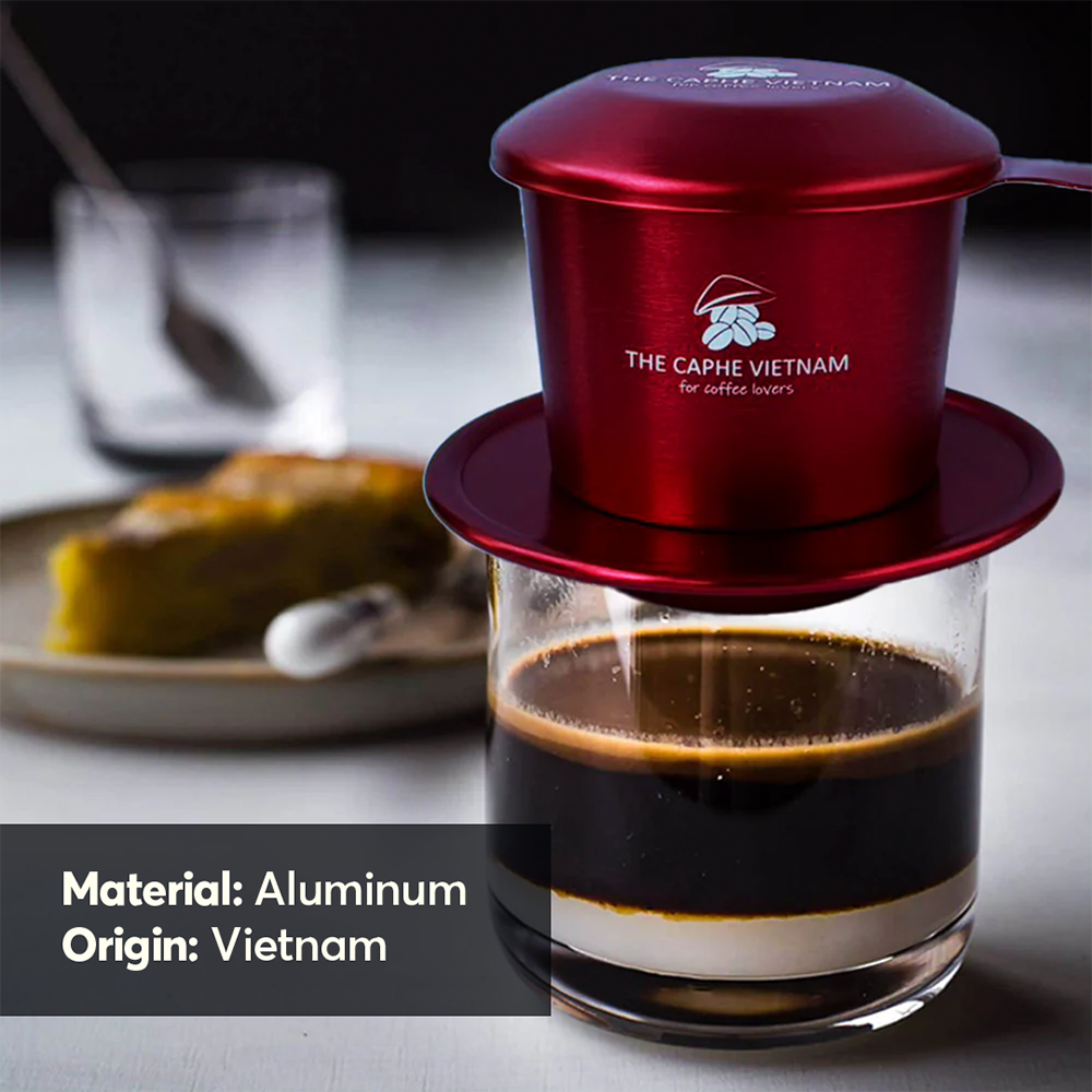 The Caphe Vietnam Coffee Phin Filter - Made with Aluminium | Red Vietnamese Phin Filter | Drip Coffee Maker | Reusable Filters