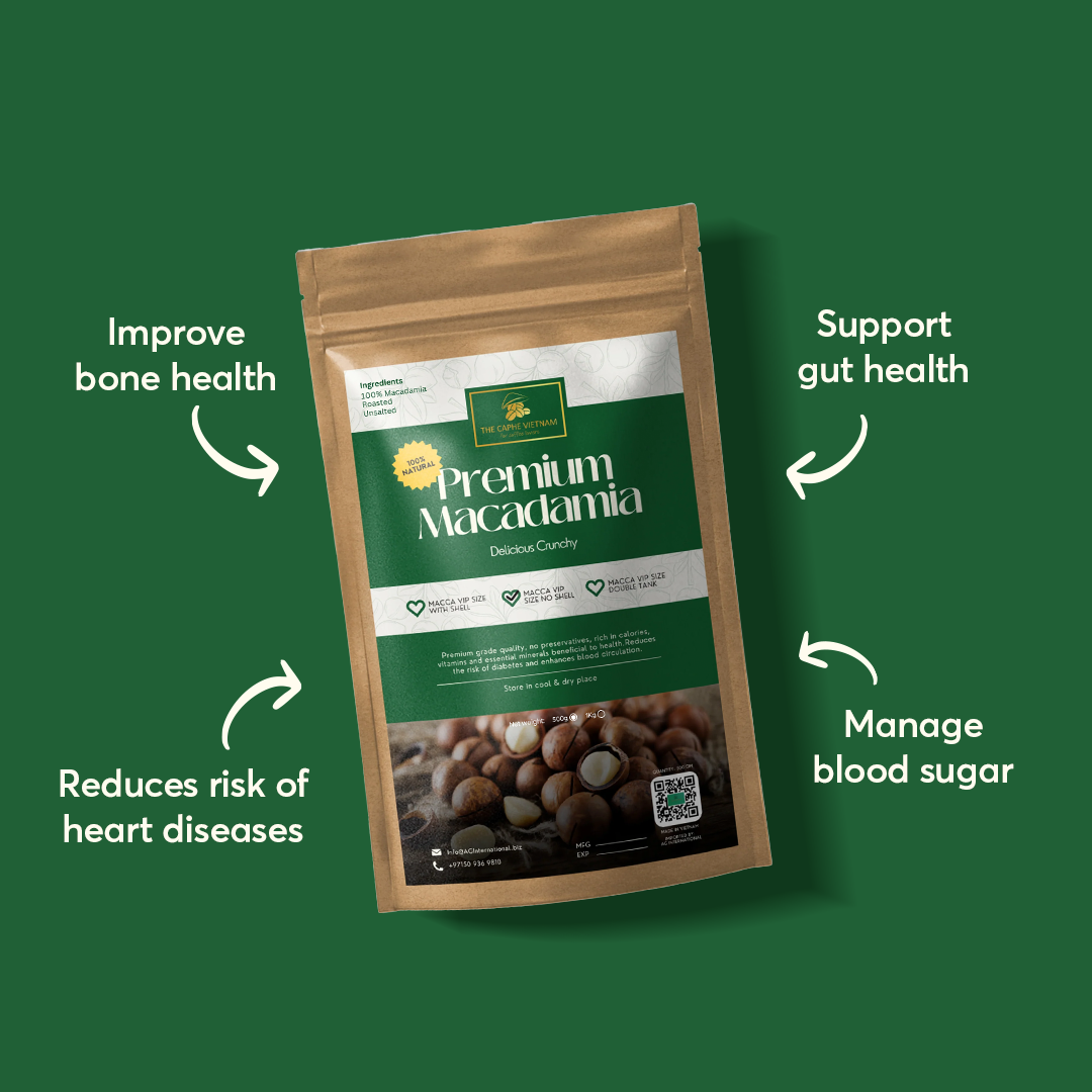 The Caphe Vietnam Premium Macadamia Nuts - 1 KG | VIP Size Without Shell | Unsalted & Roasted | Premium Vietnamese Macadamia Nuts