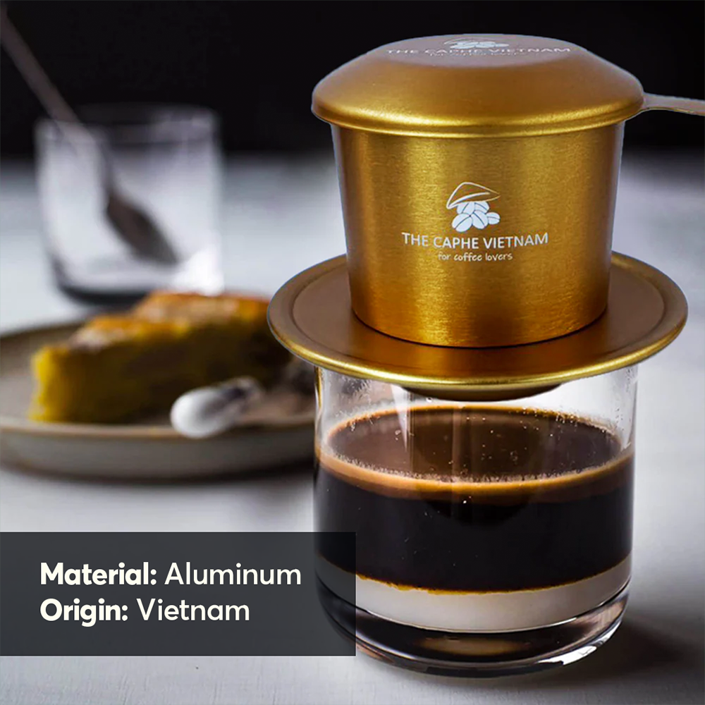 The Caphe Vietnam Coffee Phin Filter - Made with Aluminium | Gold Vietnamese Phin Filter | Drip Coffee Maker | Reusable Filters