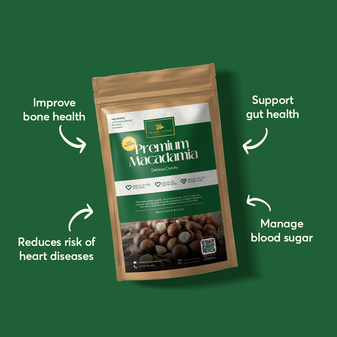 The Caphe Vietnam Premium Macadamia Nuts - 1 KG | VIP Size Double Tank | Unsalted & Roasted | Premium Vietnamese Macadamia Nuts