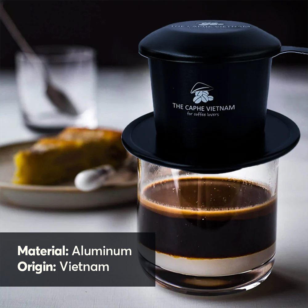 The Caphe Vietnam Coffee Phin Filter - Made with Aluminium | Black Vietnamese Phin Filter | Drip Coffee Maker | Reusable Filters