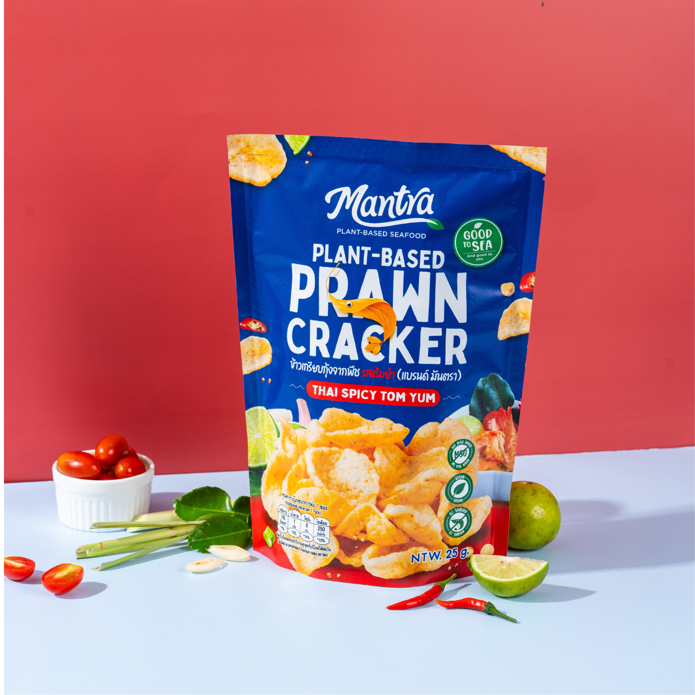 MANTRA Plant-Based Prawn Cracker 25G - Tomyum FlavorSnacksA snack bursting with Thai tom yum spice! These crispy crackers deliver the perfect balance of spicy, sour, and umami flavors, just like an authentic bowl of tom yum soup—but in a crunchy snack for