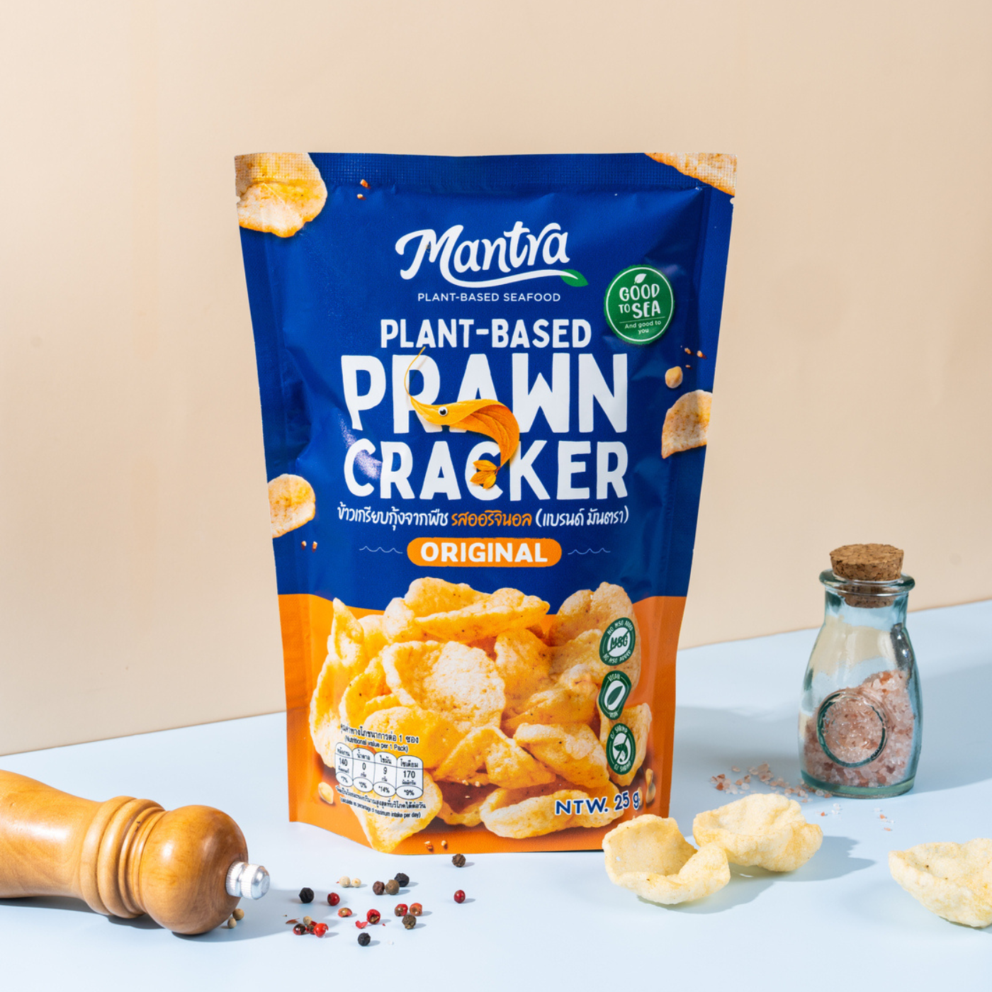MANTRA Plant-Based Prawn Cracker 25G - Original FlavorSnacksA classic, savory prawn cracker taste—without the seafood! This original flavor is light, crispy, and full of umami, making it the perfect plant-based alternative to traditional prawn crackers.