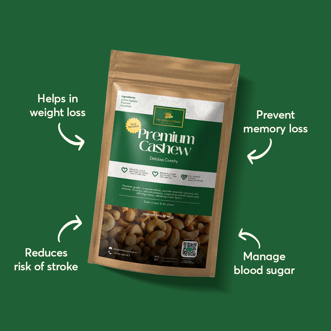 The Caphe Vietnam Premium Cashew Nuts - 1 KG | Roasted Cashew | Unsalted & Skinless | Raw W240 | Vietnamese Cashew, Ready To Eat Nuts