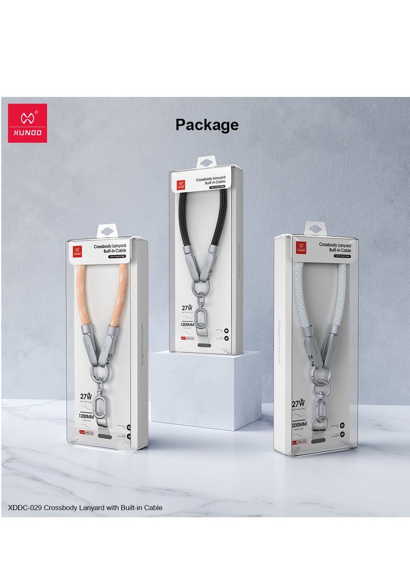 XUNDD Crossbody Lanyard with Builtin Cable (USBC Compatible with Lightning) 27W Charging Cable Body Neck Lanyard for Compatible with iPhone 14 Pro Max iPhone 14 Pro 14 Plus 13 Pro Max etc (1.2M) (Pink)Mobile AccessoriesBuilt-in 27W Charging Cable: Feature
