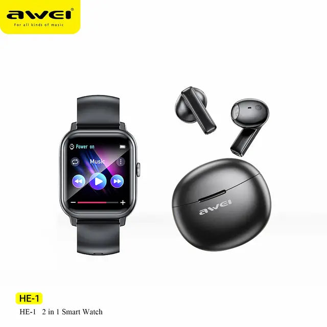 AWEI He-1 Combo H41 Smart Watch + T87 Tws Bluetooth 5.3 Earbuds Wireless Bluetooth Earphones Touch Control Stereo Headset Waterproof Sport HeadphonesWearables2-in-1 Smart Combo: Includes H41 Smartwatch and T87 TWS Bluetooth 5.3 Earbuds for a complete fitn