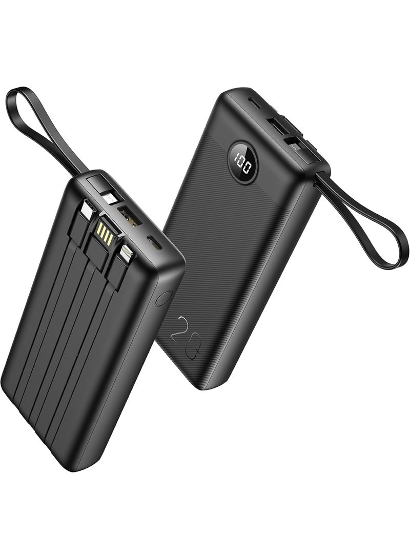 VEGER 20000 mAh power bank with built-in cables black