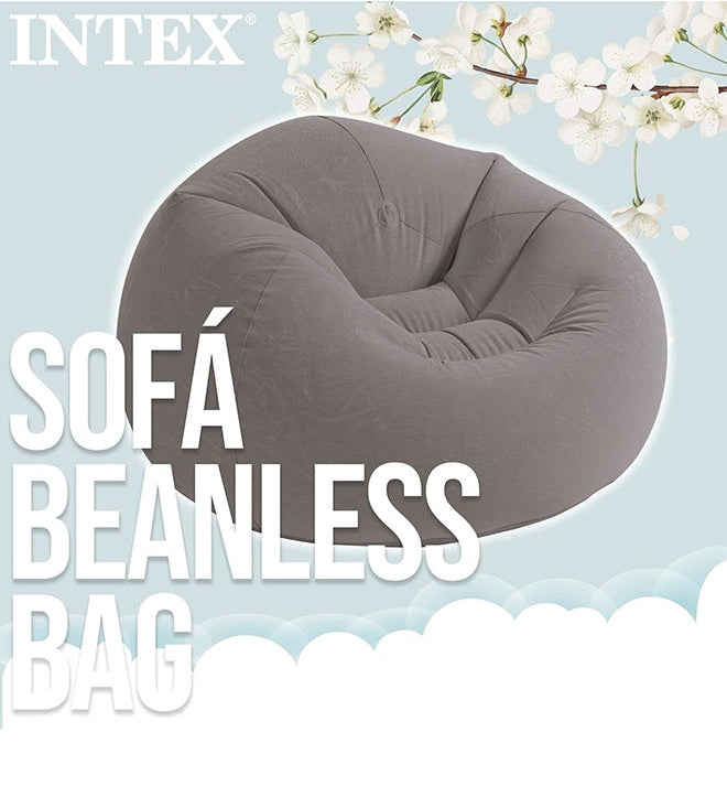 Intex Beanless Bag Inflatable Lounge Chair – Grey, 114×114×71cm, Corduroy Flocking, 100kg, Folds Flat